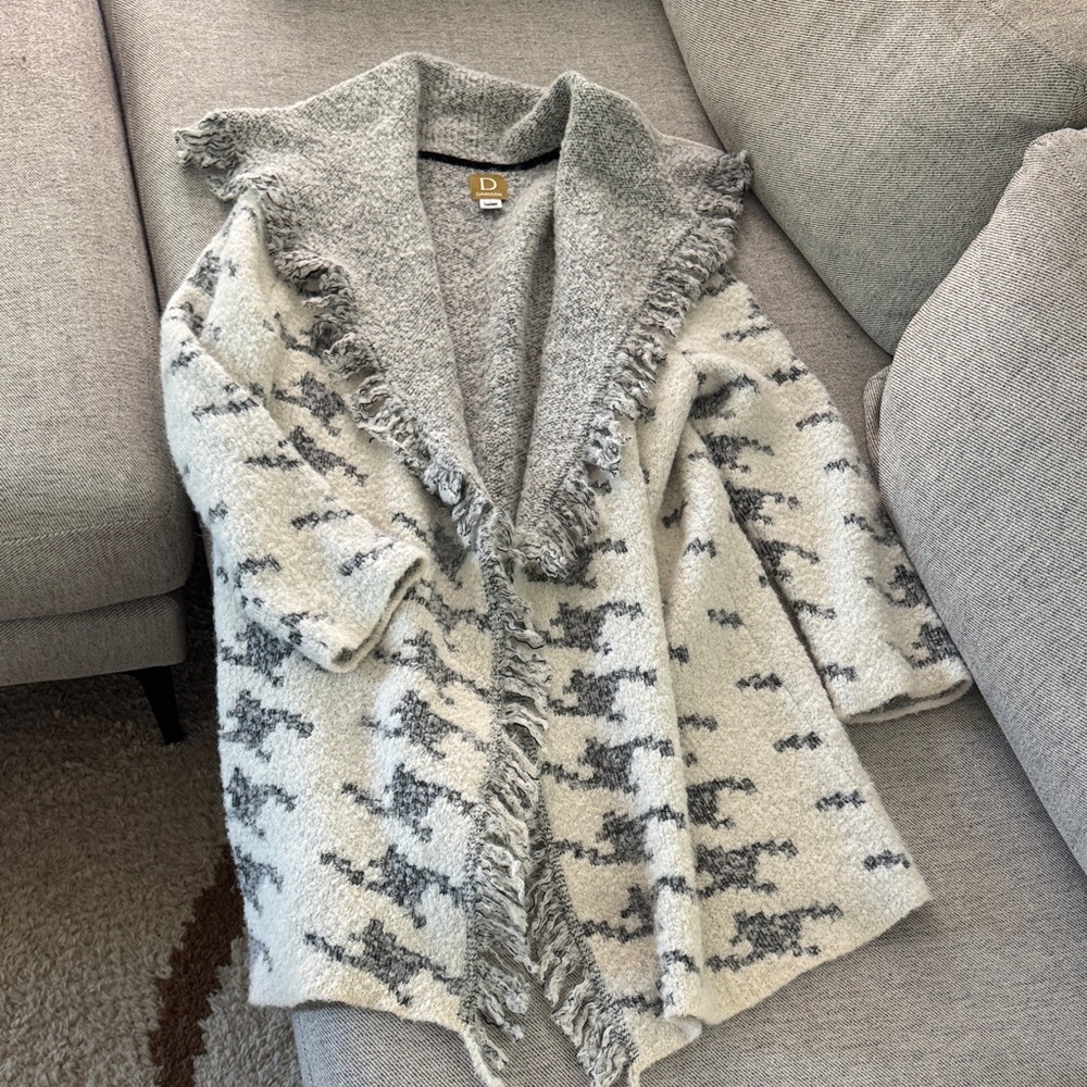 Damask alpaca blend open sweater coat
